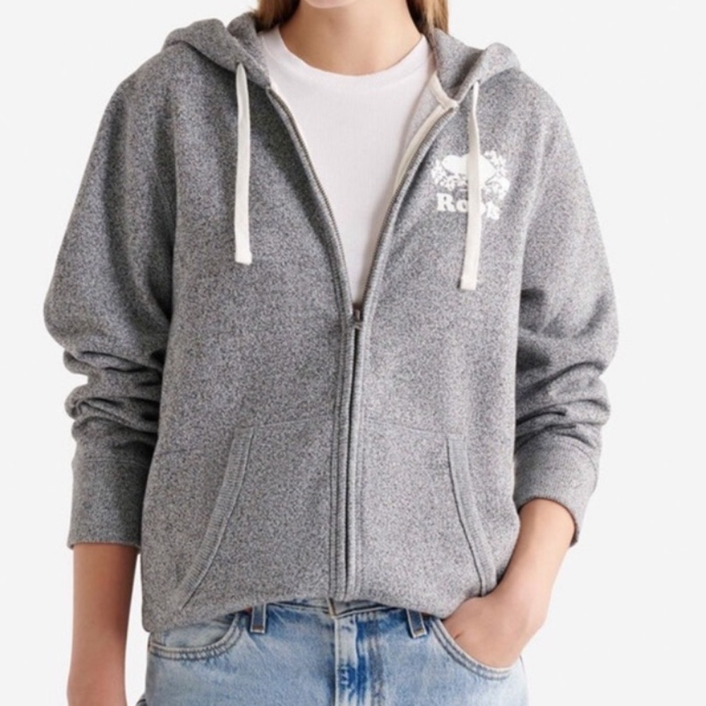 Roots Salt and Pepper Organic Original Long Sleeve Gray Full Zip Hoodie Size SP